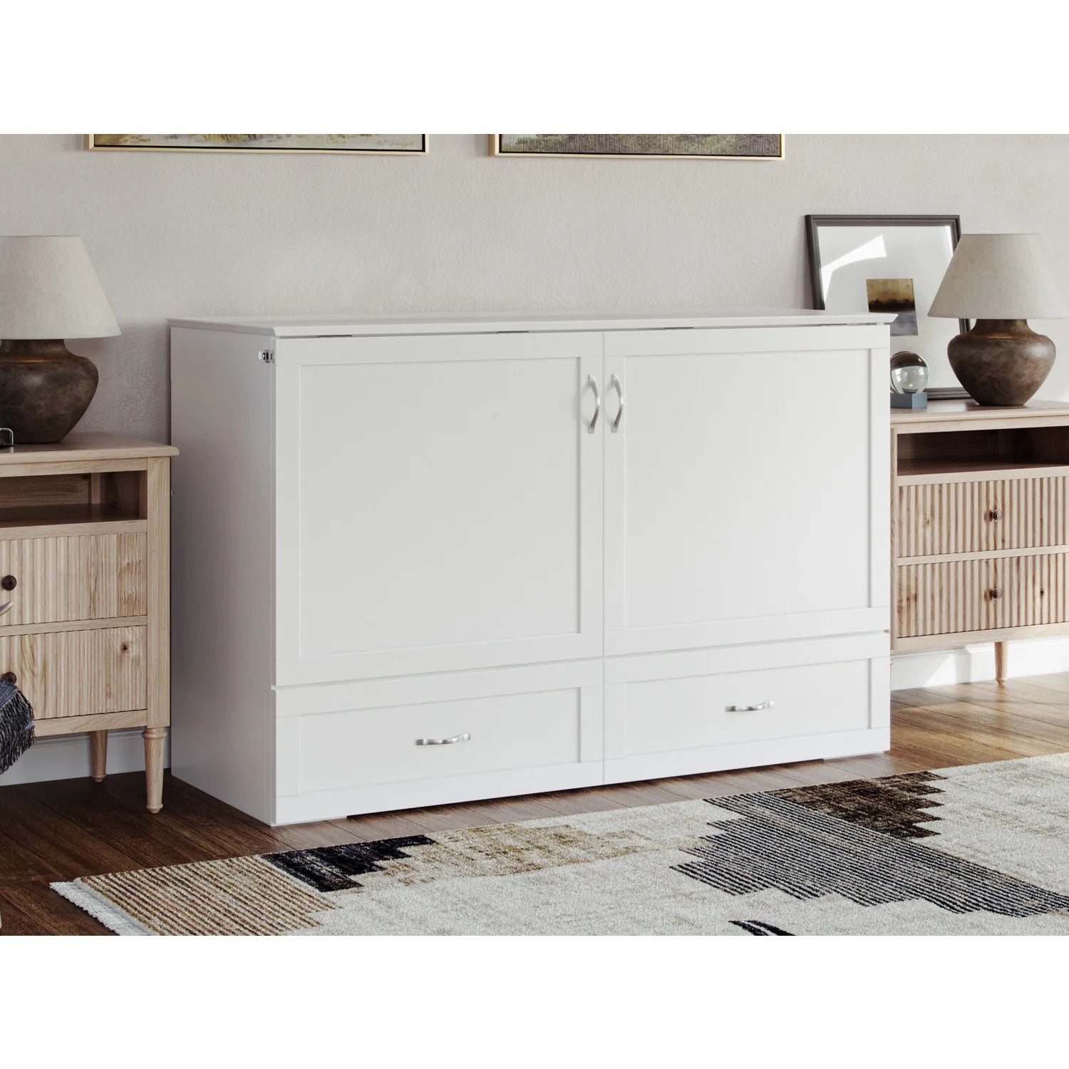 AFI Raleigh Modern Queen Solid Wood Murphy Bed Chest with Mattress in White