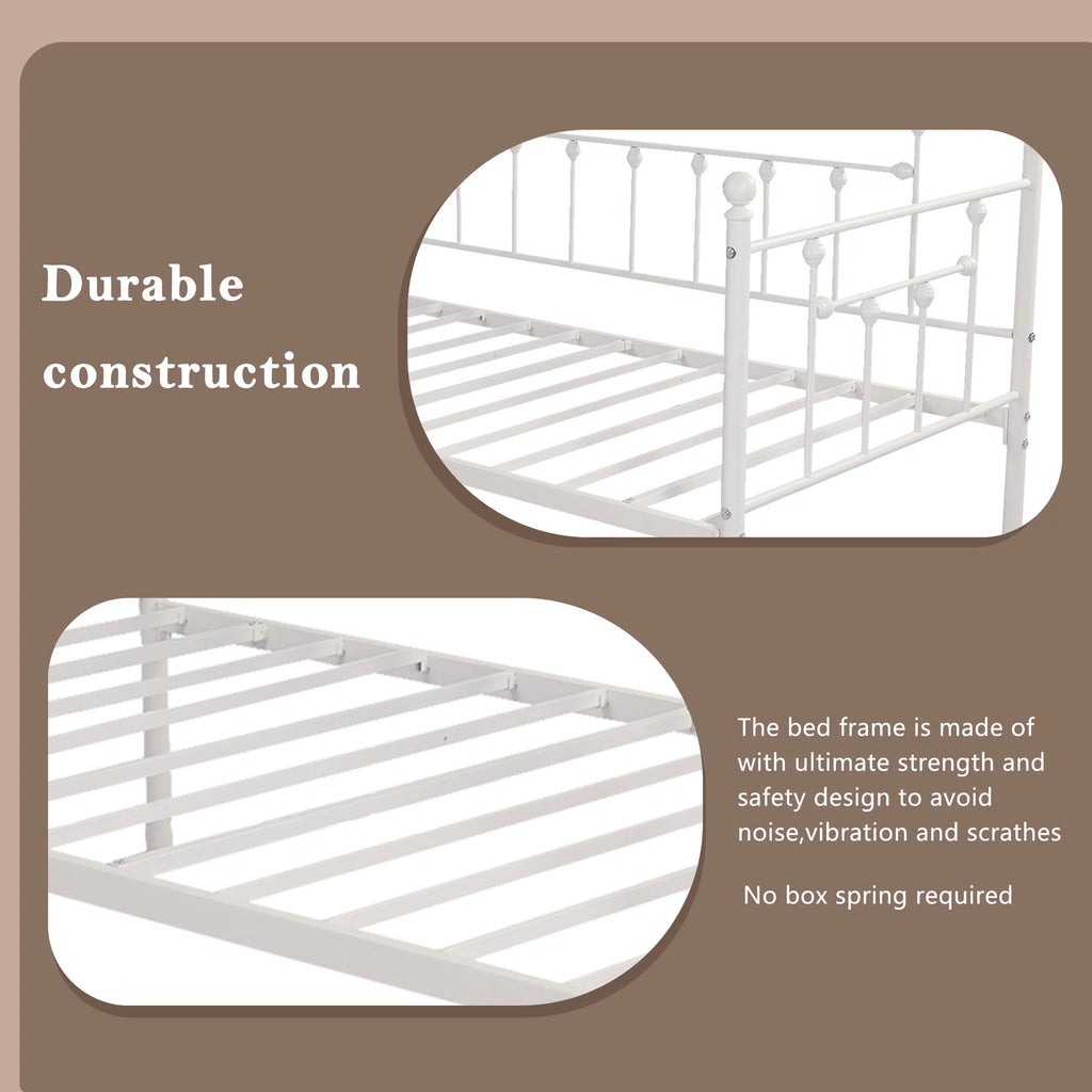 Alazyhome Twin Daybed Frame Metal Sofa Platform Bed Frame, White