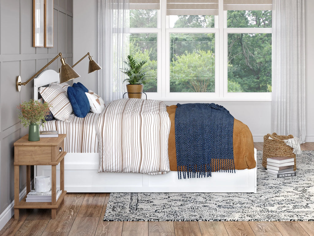 AFI Warren Queen Wood Platform Bed with Headboard Footboard & Twin XL Trundle, White