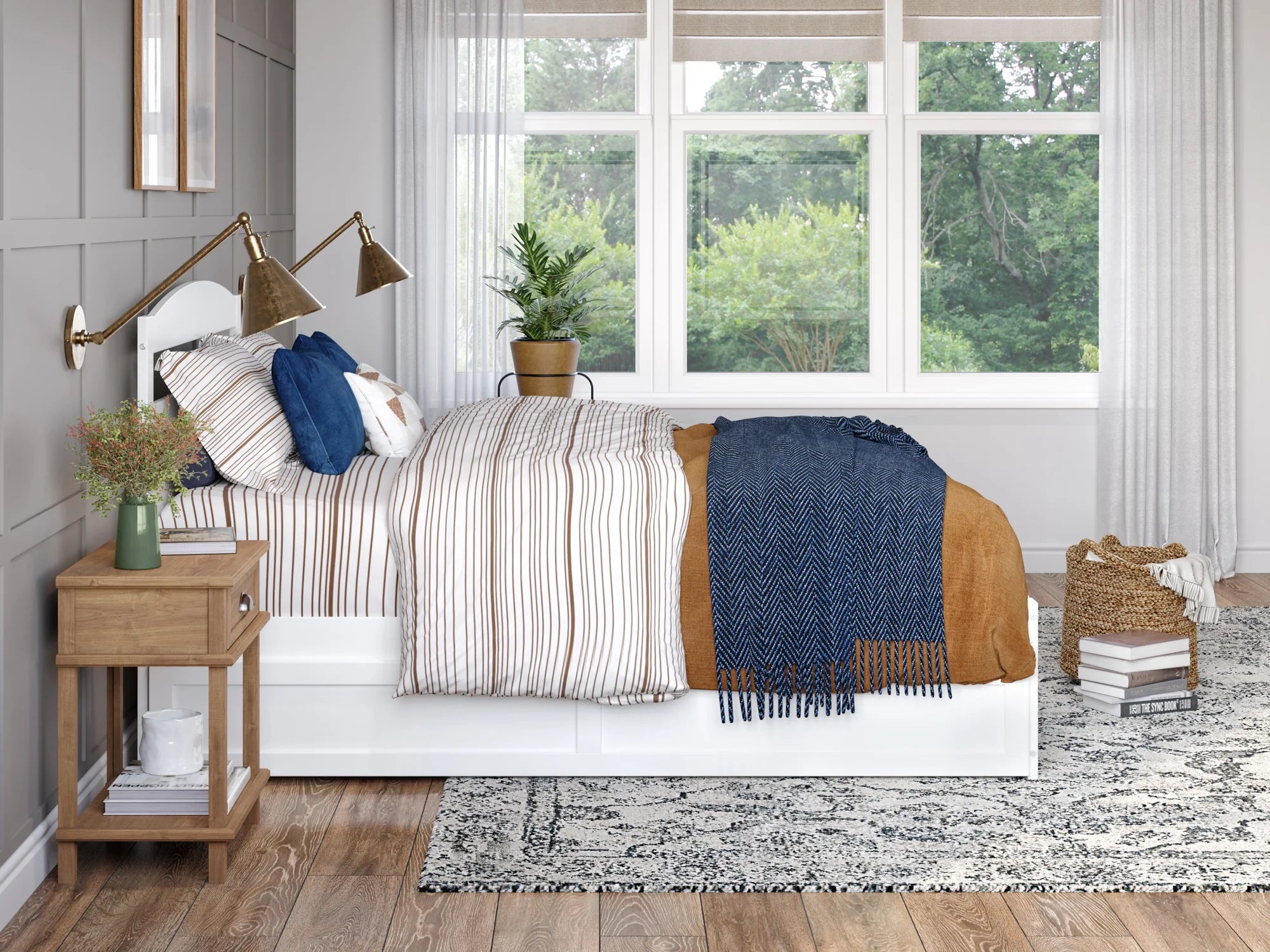 AFI Warren Queen Wood Platform Bed with Headboard Footboard & Twin XL Trundle, White