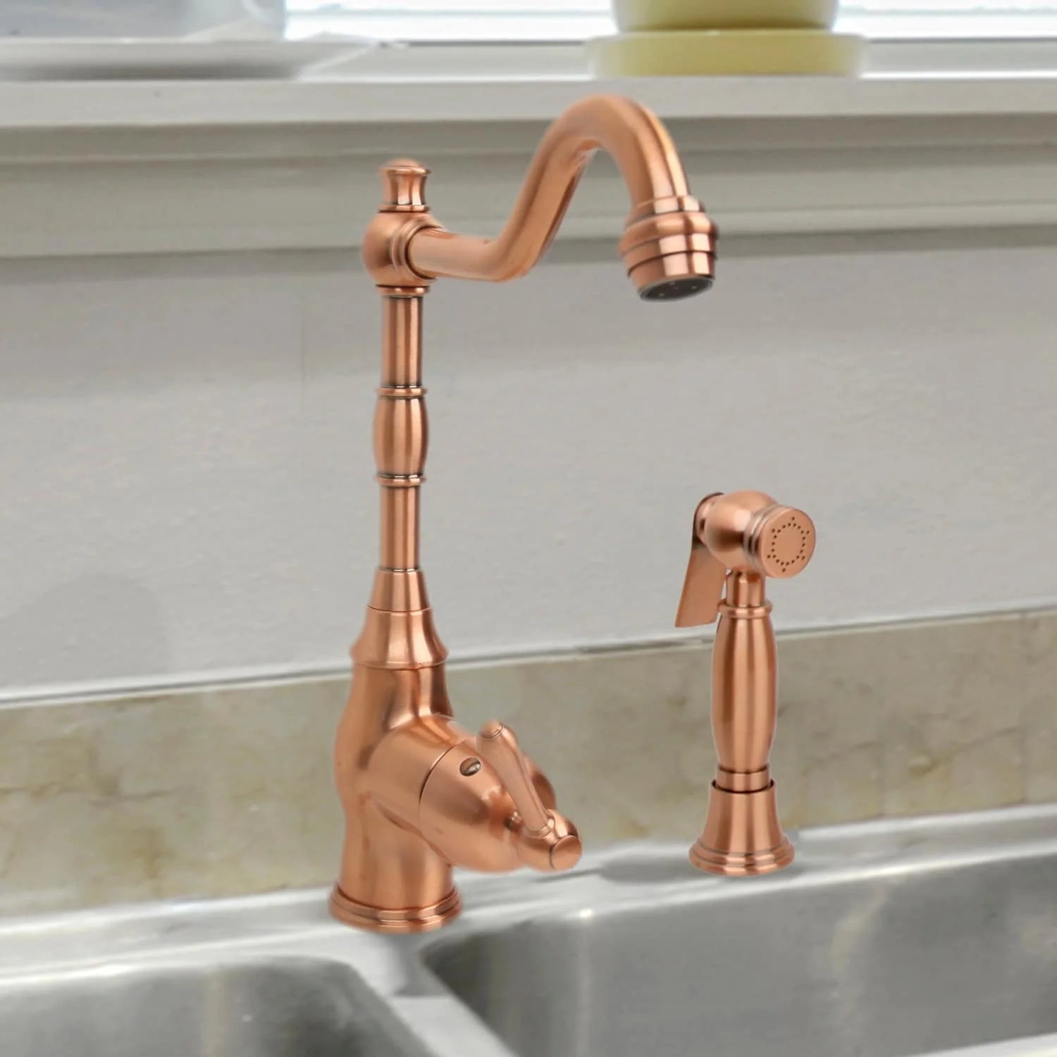 Akicon One-Handle Copper Widespread Kitchen Faucet with Side Sprayer Oil Rubbed Bronze Oil Rubbed