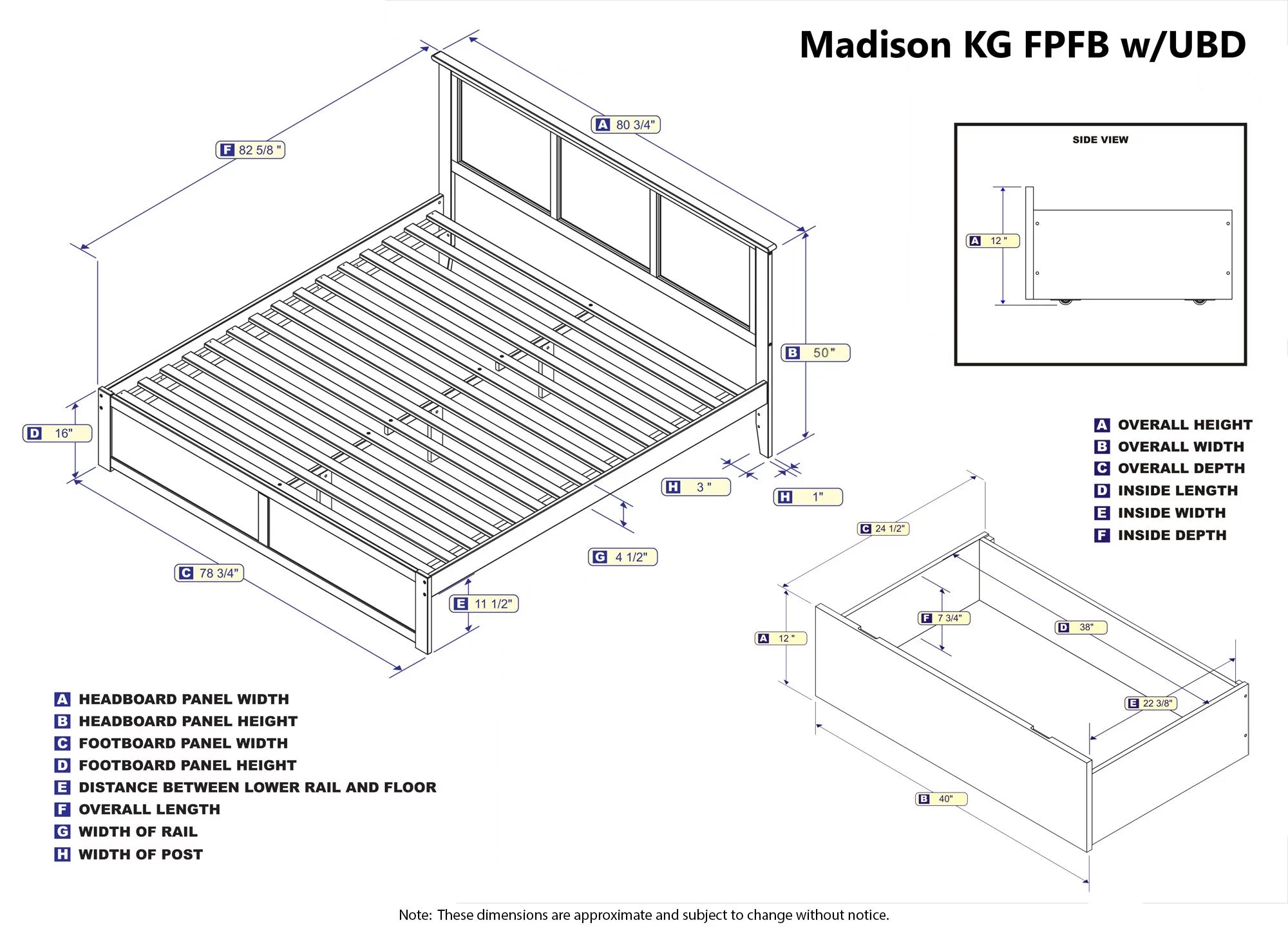 AFI Madison King Solid Wood Platform Bed with Footboard & 2 Storage Drawers in Grey