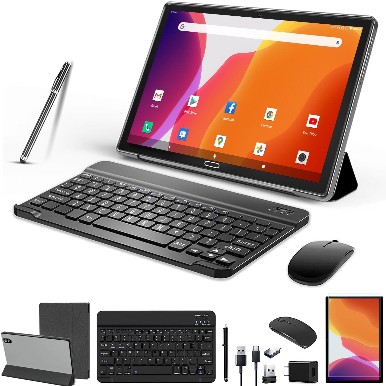 2024 Newest Android 13 Tablet with Keyboard, 10.1 inch Tablet,4 + 64GB Storage, Octa-Core, Android Tablet with Dual Camera, Google GMS Certified, Wifi, Bluetooth 4.2, 2-in-1 Android Tablets by DOMATON
