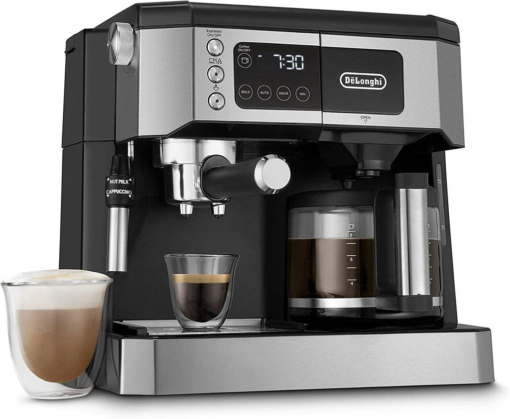 De'Longhi All-in-One Combination Coffee Maker & Espresso Machine + Advanced Adjustable Milk Frother for Cappuccino & Latte + Glass Coffee Pot 10-Cup, COM532M