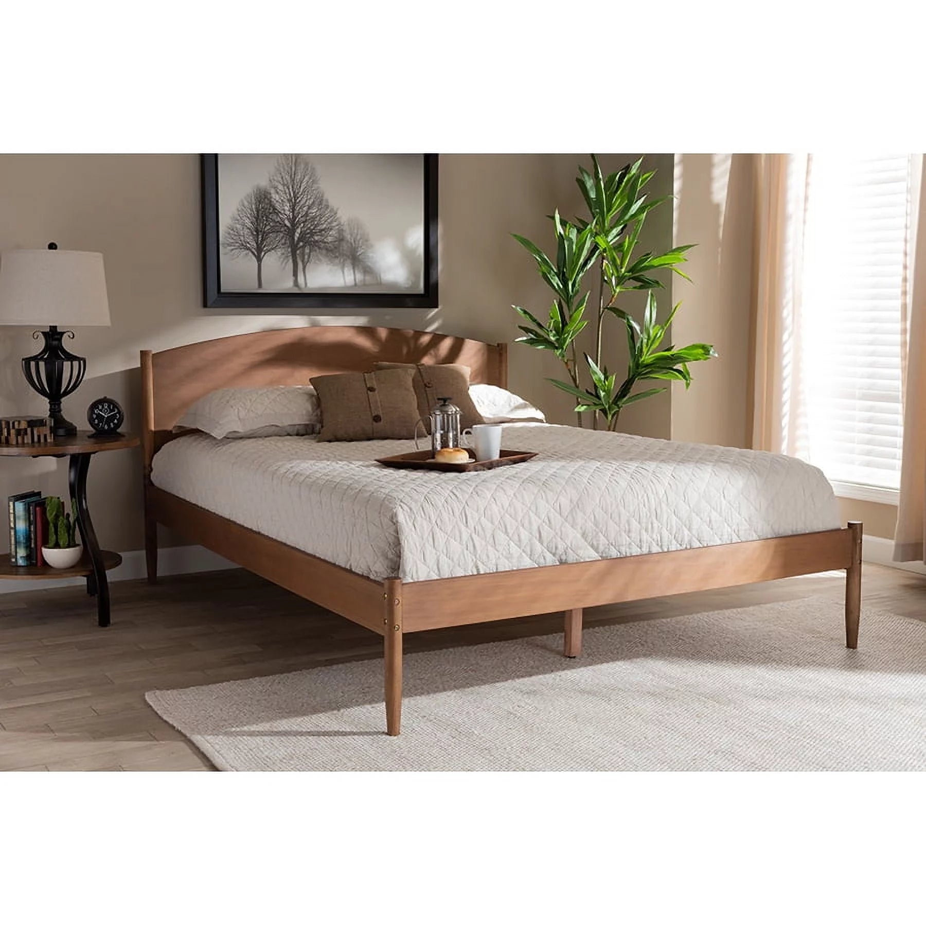 Baxton Studio Studio Leanora Mid-Century Wood Platform Bed, King, Walnut