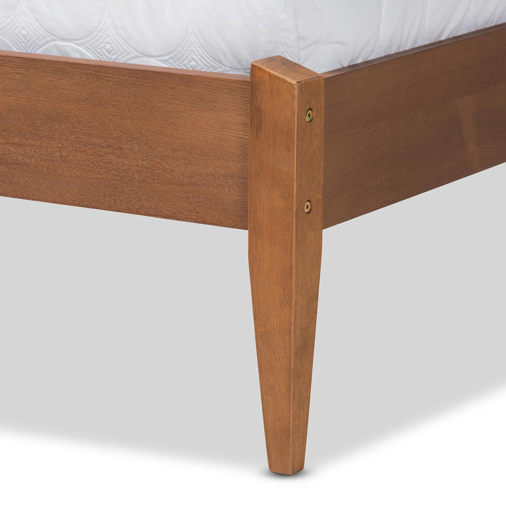 Baxton Studio Lenora Mid-Century Modern Beige Fabric Upholstered and Walnut Brown Finished Wood Queen Size Platform Bed