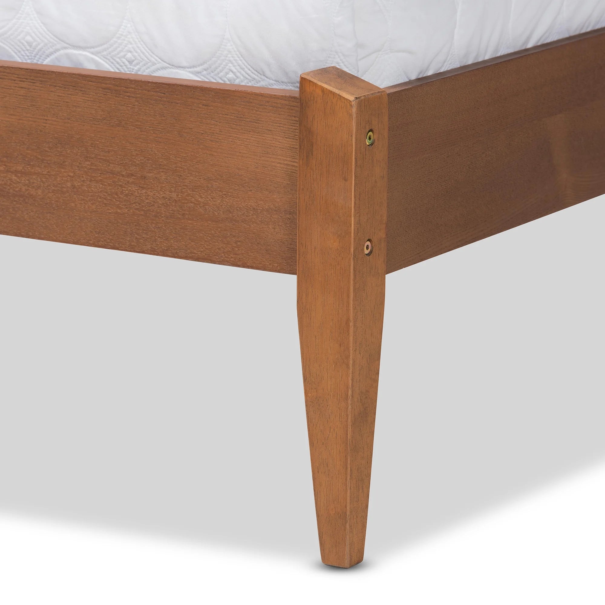 Baxton Studio Lenora Mid-Century Modern Beige Fabric Upholstered and Walnut Brown Finished Wood Queen Size Platform Bed