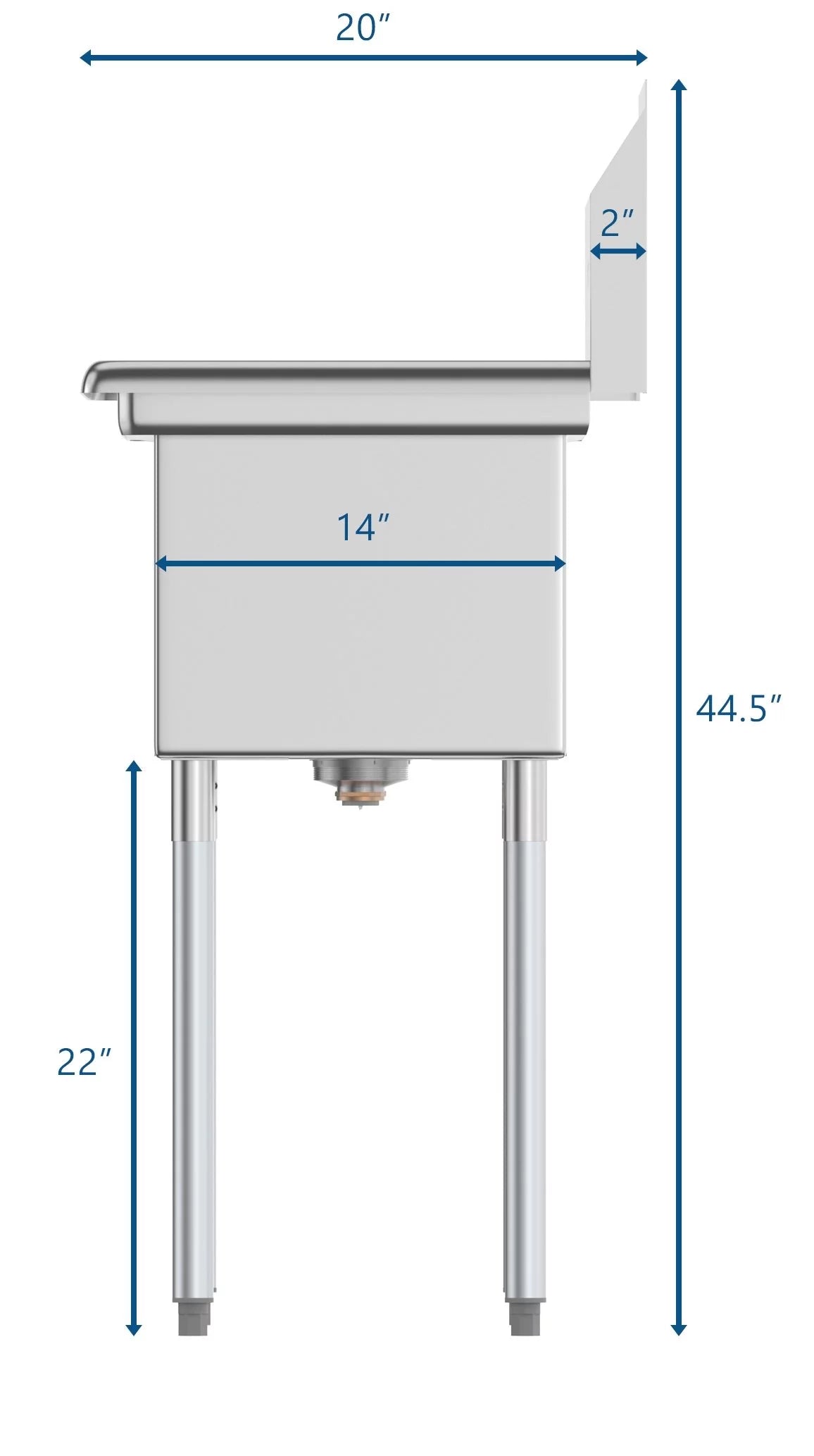 3 Compartment 45" Stainless Steel Commercial Kitchen Sink with Drainboard - Bowl Size 10" x 14" x 10"
