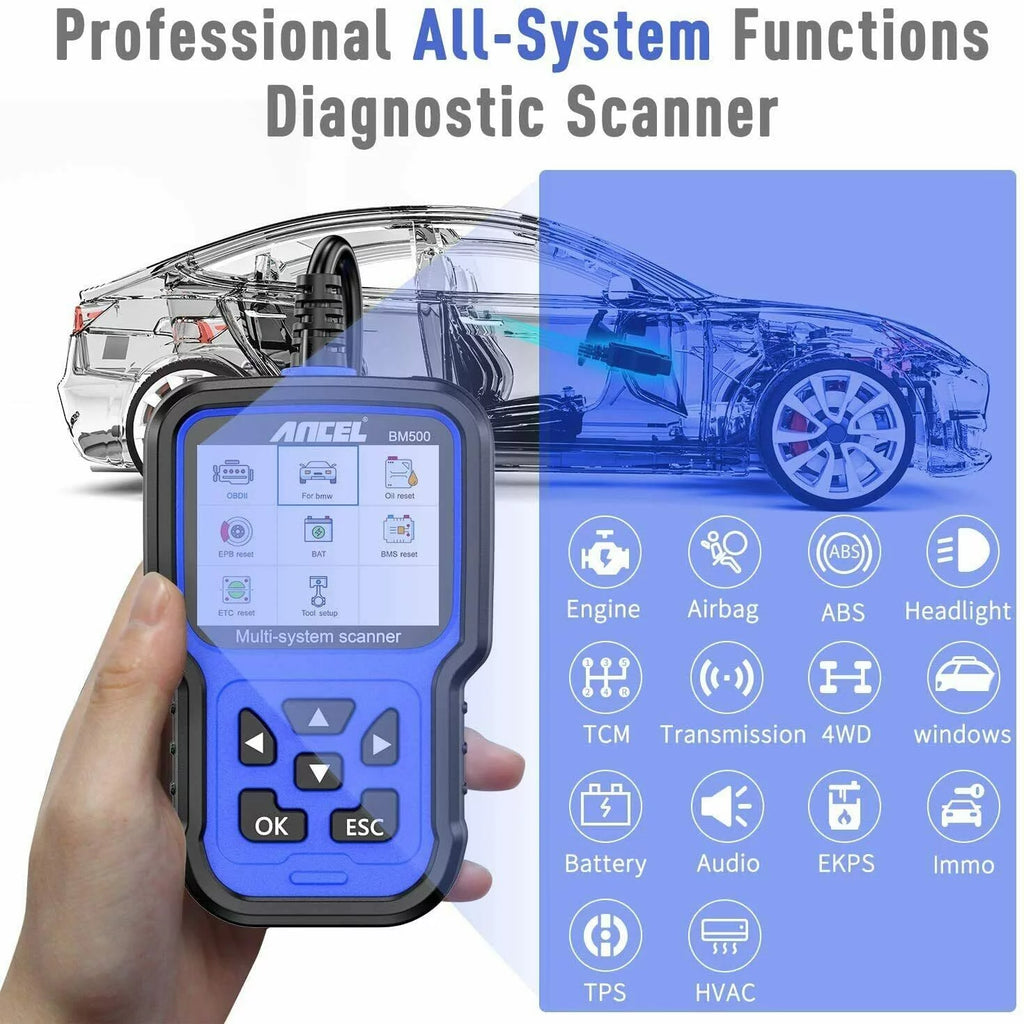 ANCEL BM500 OBD2 Scanner For BMW Mini Car Diagnostic Tool ABS SRS TCM 4WD HVAC IMMO System For BMW/CBS EPB ETC BMS PCM Oil Reset
