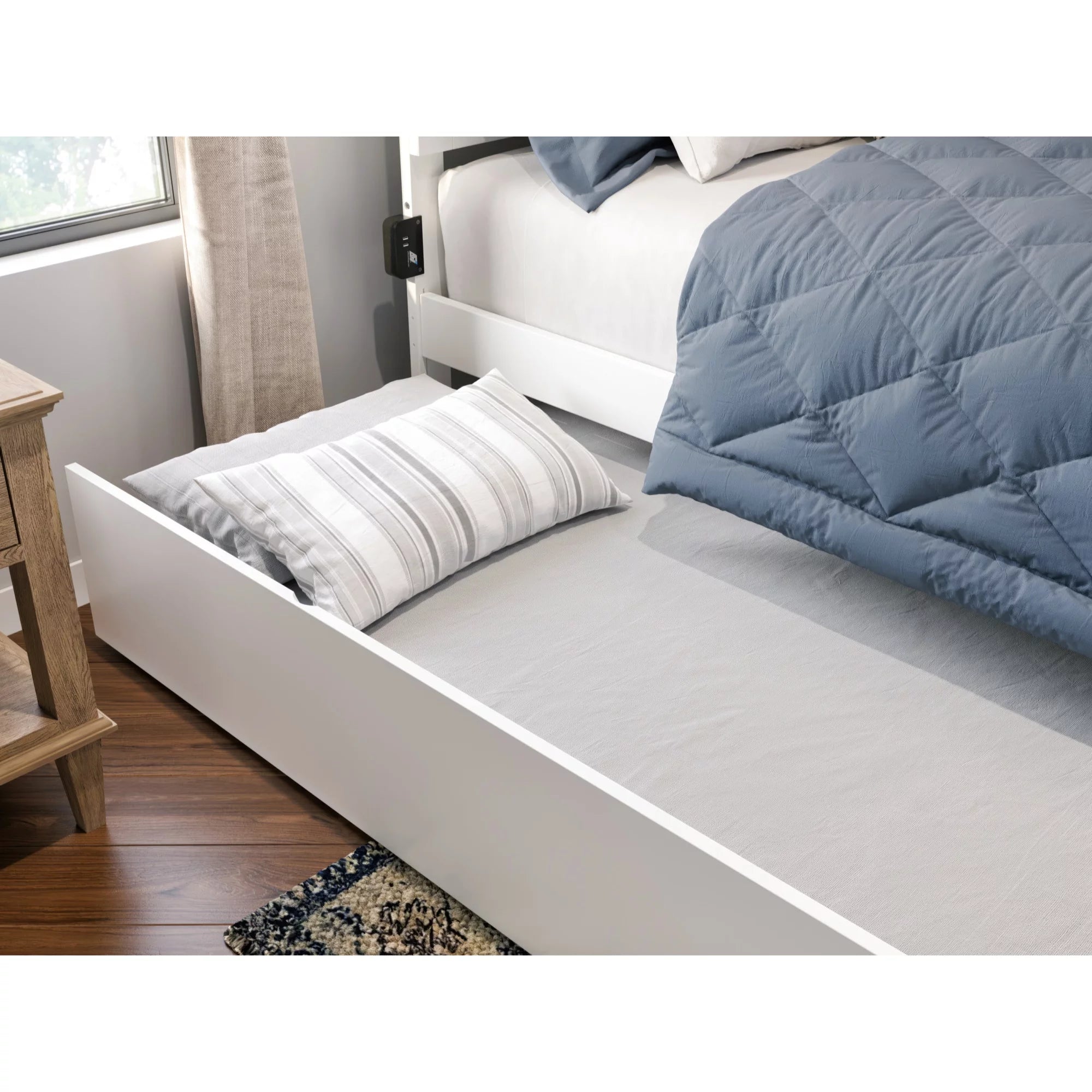 AFI Canyon Wood Queen Size Platform Bed with Twin XL Trundle in White