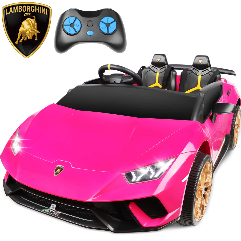 24V Ride on Cars 2 Seater for Kids, Lamborghini Huracan Battery Powered Ride on Toy Sports Car with Remote Control, Electric Car for Girls Boys 3-8 with Music/LED Lights/Bluetooth/4WD, Pink