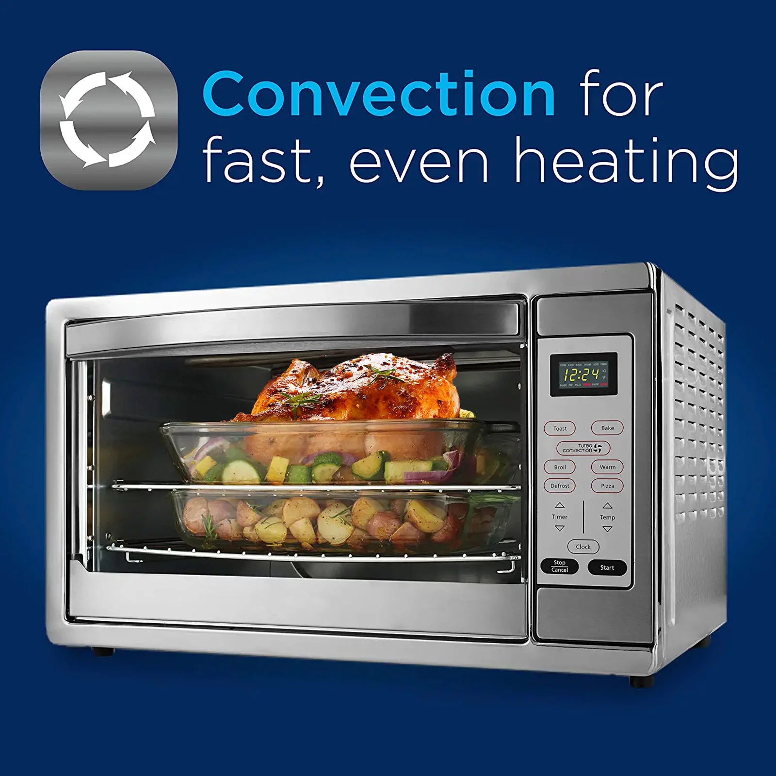 7-in-1 Large Countertop Convection Toaster Oven for Pizza Bake Broil Defrost Toast Warm (18-Slice)