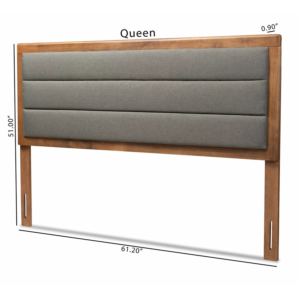 Baxton Studio Dexter Modern and Contemporary Dark Grey Fabric Upholstered and Walnut Brown Finished Wood Full Size Headboard