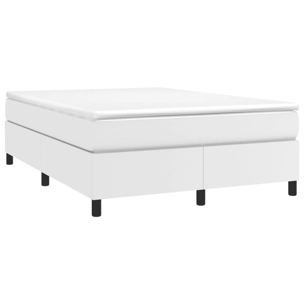 Anself Box Spring Queen Size Bed Frame with Mattress and Topper 81.1 x 59.8 x 13.8 Inch White Faux Leather Platform Bed Frame and 79.9 x 59.8 x 7.9 Inches Mattress Set for Bedroom