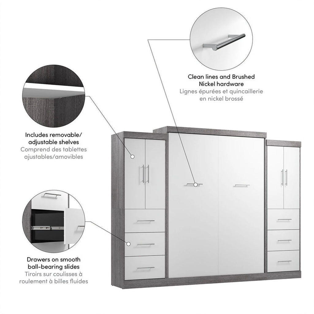 Atlin Designs 115" Engineered Wood Queen Wall Bed Kit in Bark Gray/White