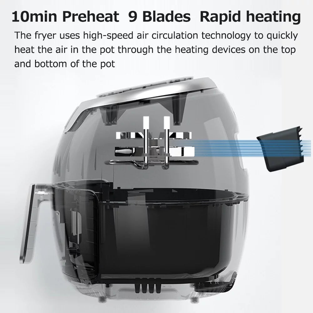 Air Fryer 7L Large Capacity Household Non Stick Pan Smart Touch Screen 1800W High Power can be Intelligently Timed without Oil Frying