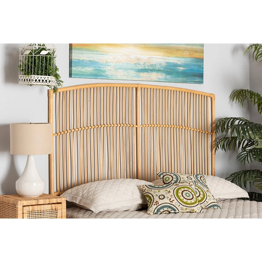Baxton Studio Malvina Modern Bohemian Natural Brown Rattan Queen Size Wall-mount Headboard