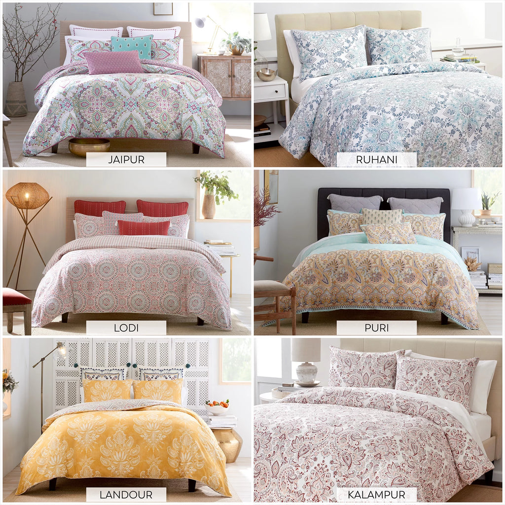 100% Cotton 3-Piece Percale Weave Reversible Comforter Set, King, Puri - Heirlooms of India