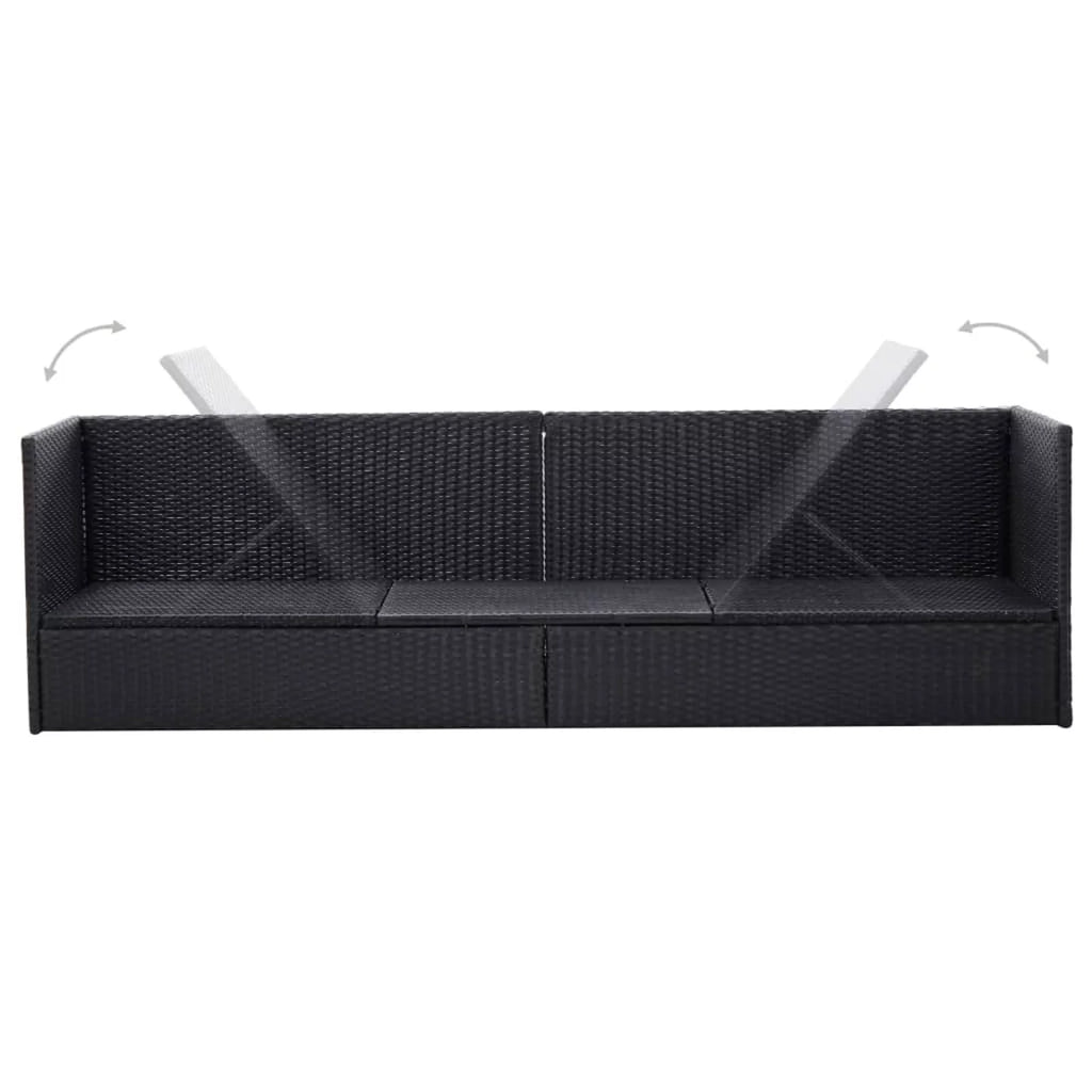 Anself Patio Sofa with Cushions and Pillow Black Poly Rattan Backrest Adjustable Sun Bed for Garden, Poolside, Backyard, Balcony, Outdoor Furniture 78.7 x 23.6 x 22.8 Inches (L x W x H)