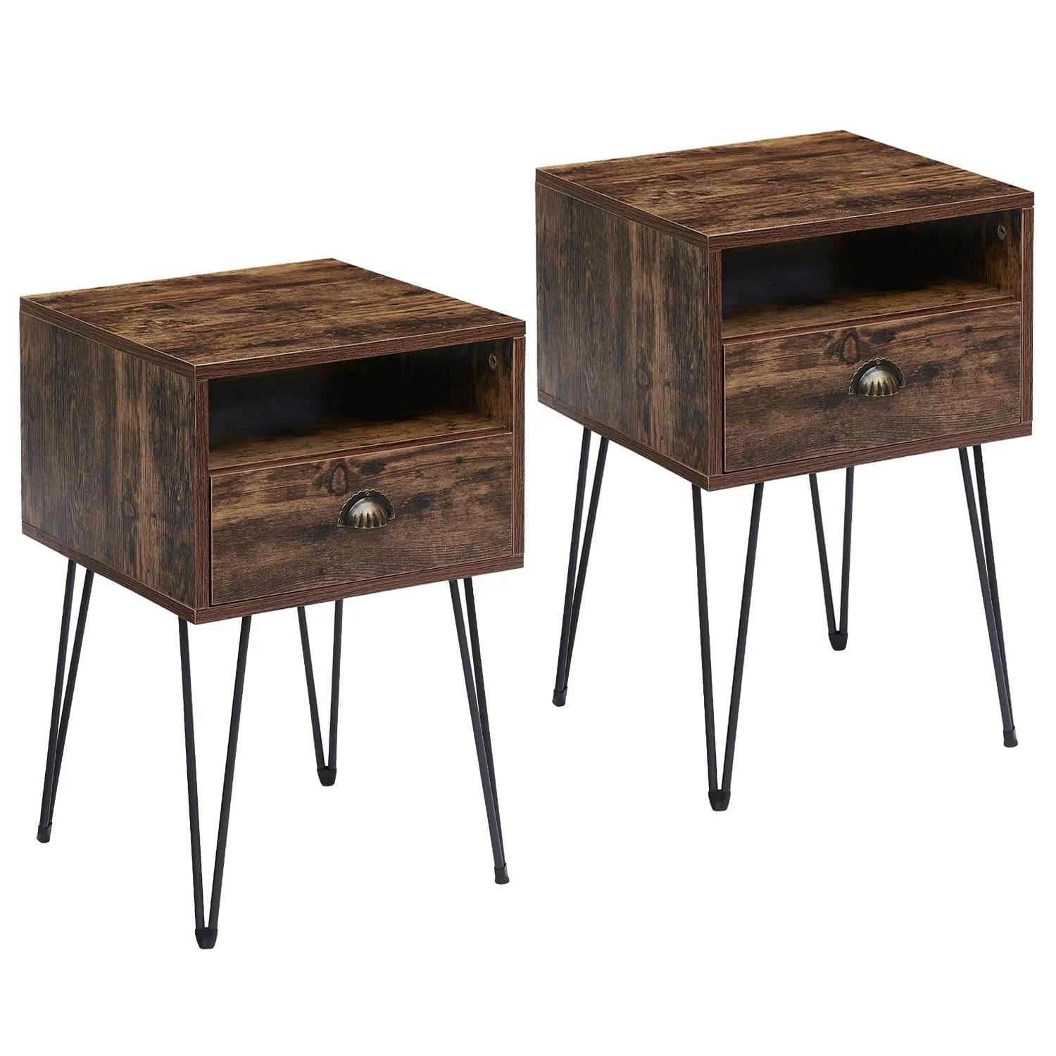 3-Pieces Bedroom Set with Rustic Brown Platform Bed Frame and Nightstands Set of 2 Brown Nightstands Twin