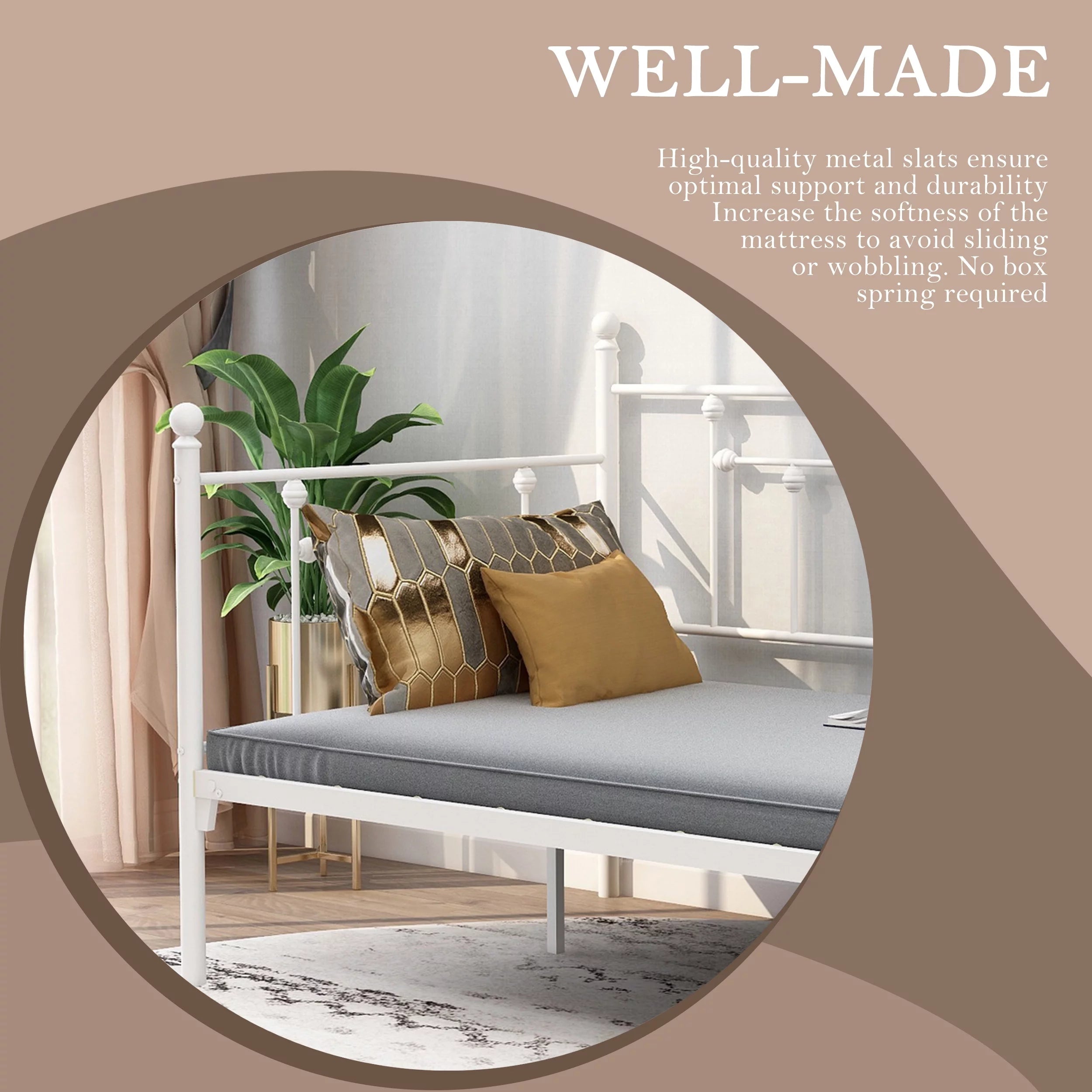 Alazyhome Twin Daybed Frame Metal Sofa Platform Bed Frame, White