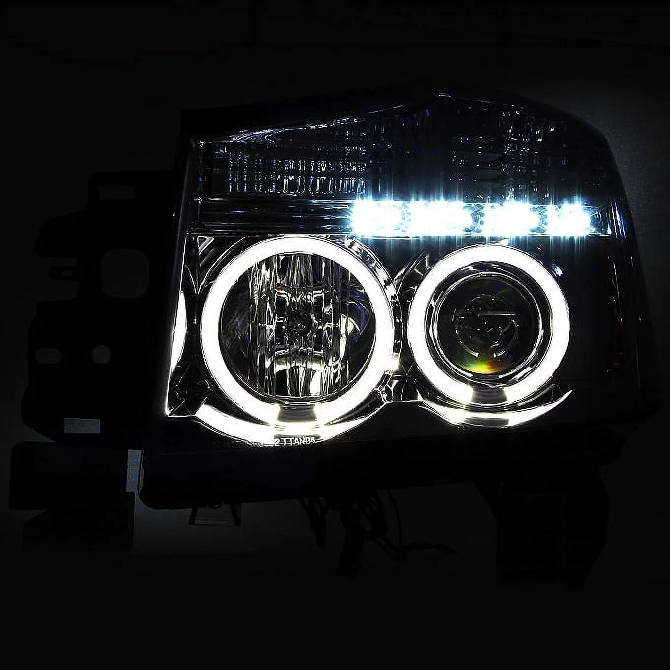 AKKON - For 2004-2015 Titan Smoked Dual Halo LED Projector Headlights + Dark Red Tail Light Lamp