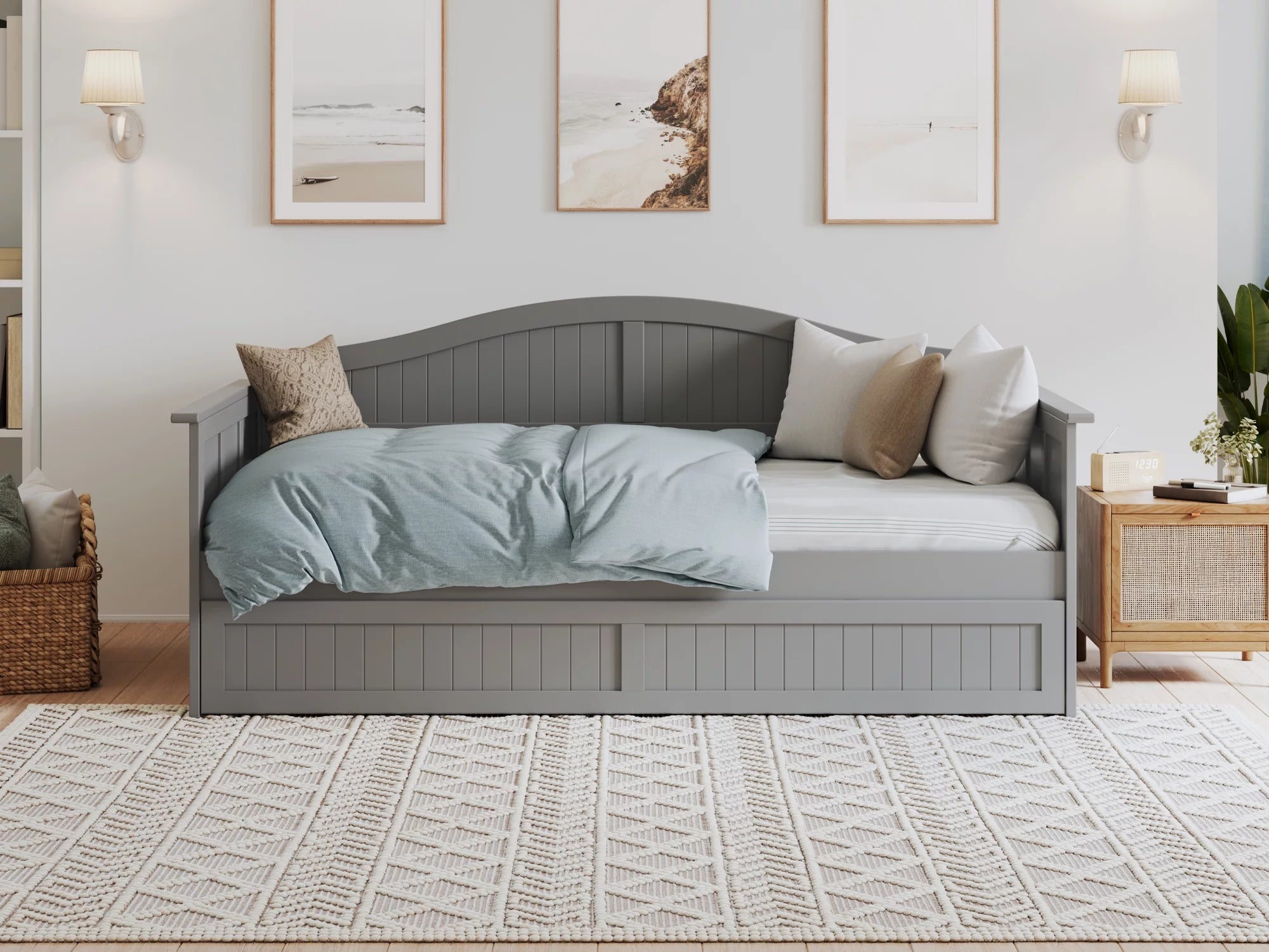 AFI Nantucket Wood Twin Size Daybed Frame with Twin Trundle Grey