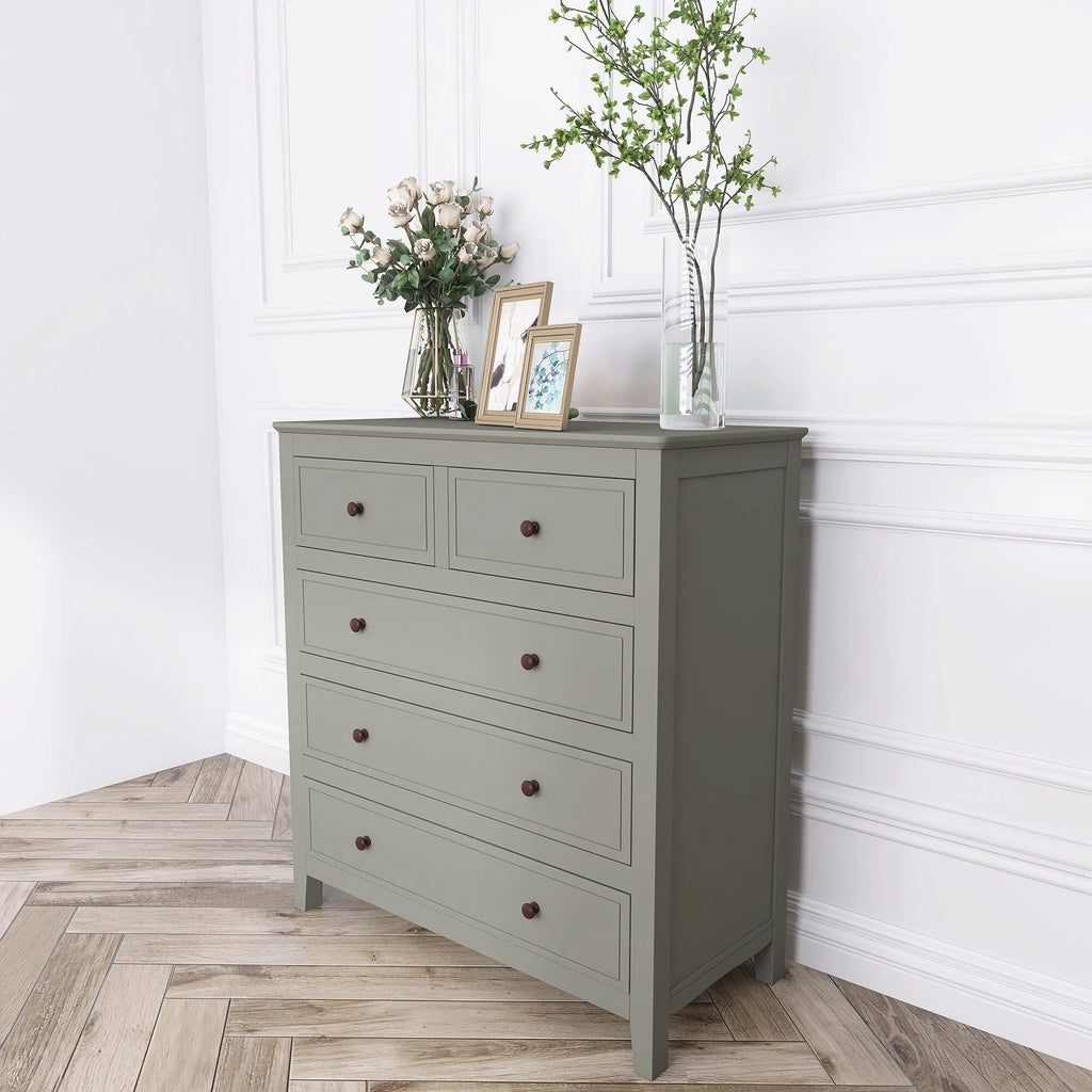 5-Drawer 33" W Solid Wood Chest Grey