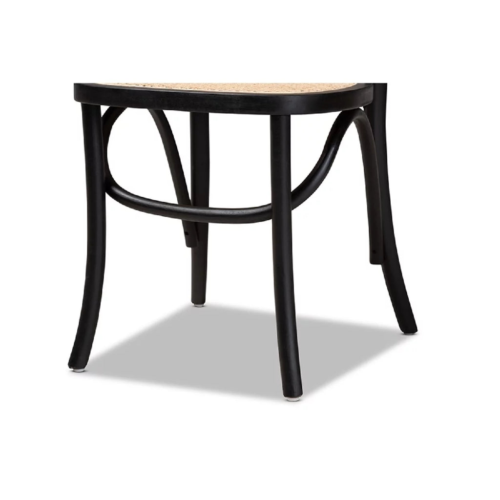 Baxton Studio Cambree Mid-Century Modern Brown Woven Rattan and Black Wood 2-Piece Cane Dining Chair Set