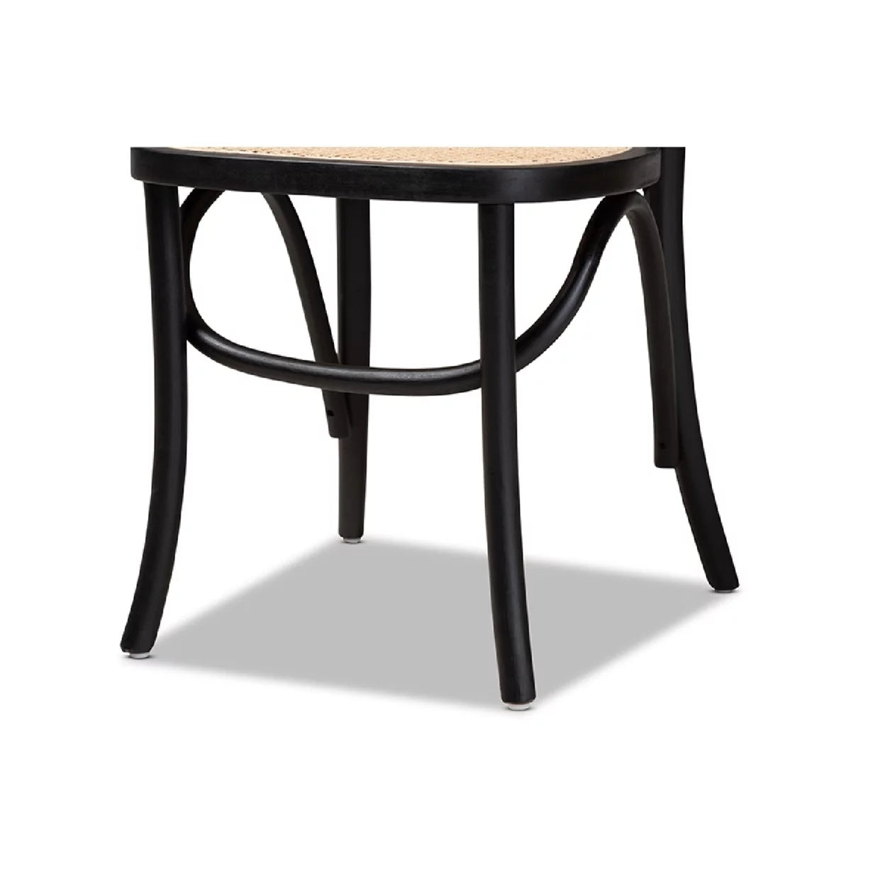 Baxton Studio Cambree Mid-Century Modern Brown Woven Rattan and Black Wood 2-Piece Cane Dining Chair Set