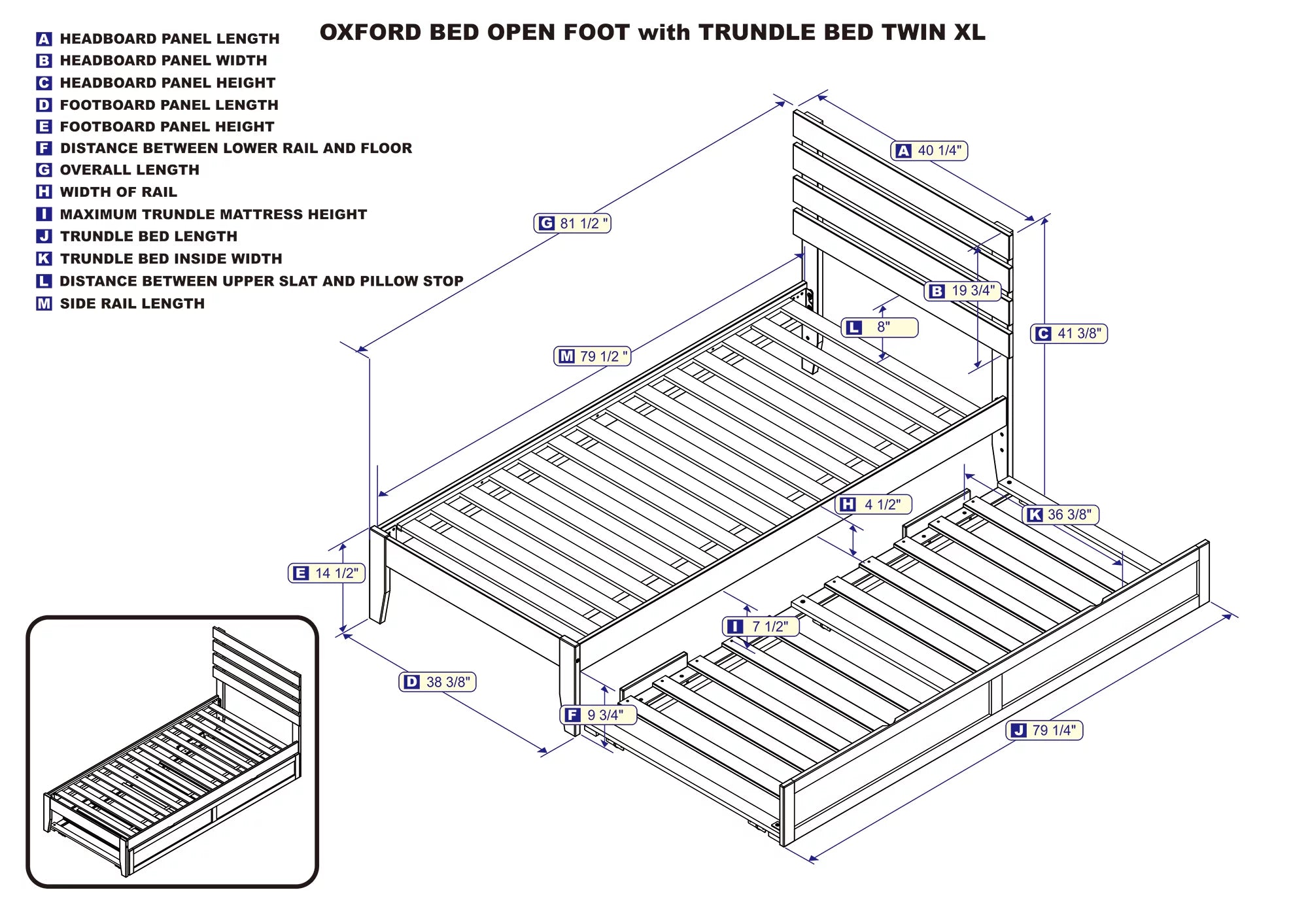 AFI Oxford 14" Twin XL Wood Platform Bed Frame with Twin XL Trundle, Espresso