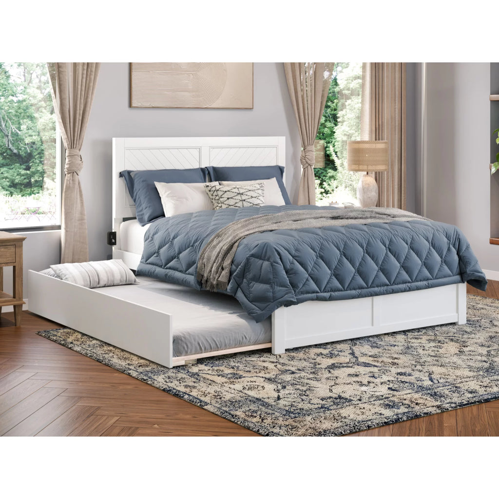 AFI Canyon Wood Queen Size Platform Bed with Twin XL Trundle in White
