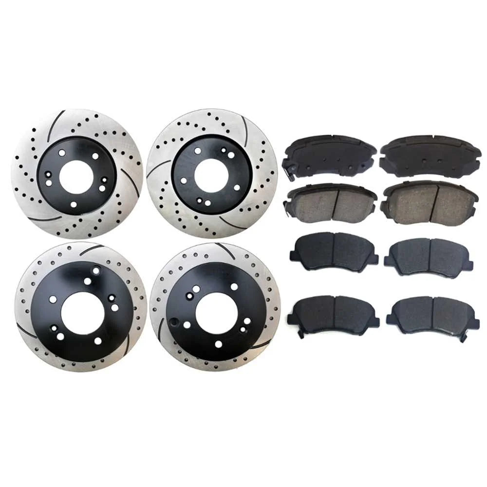 AutoShack Front and Rear Drilled Slotted Brake Rotors Black and Performance Ceramic Pads Kit Replacement for 2008 2009 2010 Hyundai Sonata 2.4L FWD PERFQUAD0234