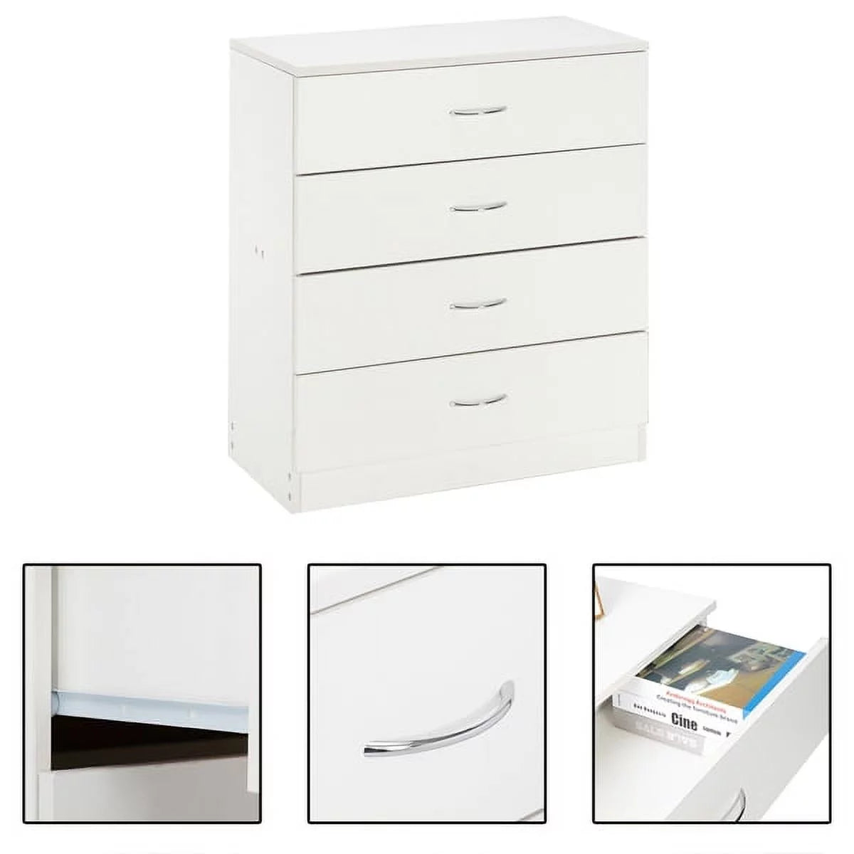 Arturesthome MDF Wood Simple 4-Drawer Dresser White