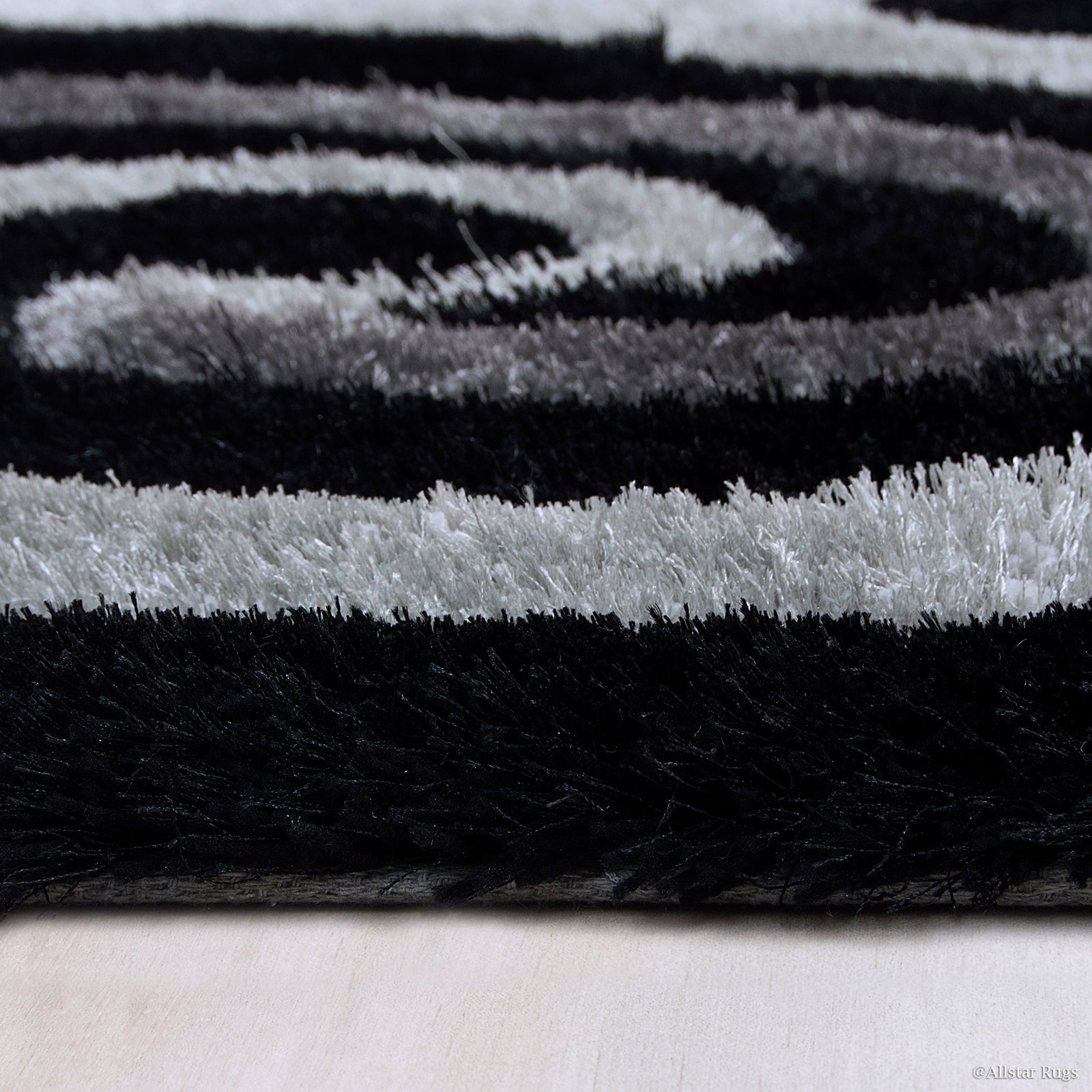 Allstar Grey Shaggy Area Rug with 3D Black Spiral Design. Contemporary Formal Hand Tufted (7' 6" x 10' 5")