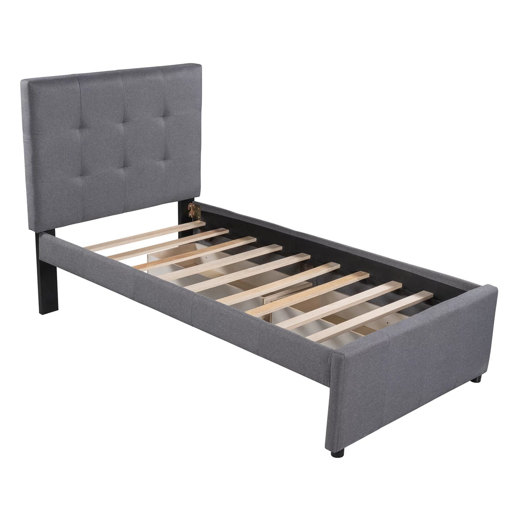 Bellemave Linen Upholstered Platform Bed With Headboard and Two Drawers, Twin