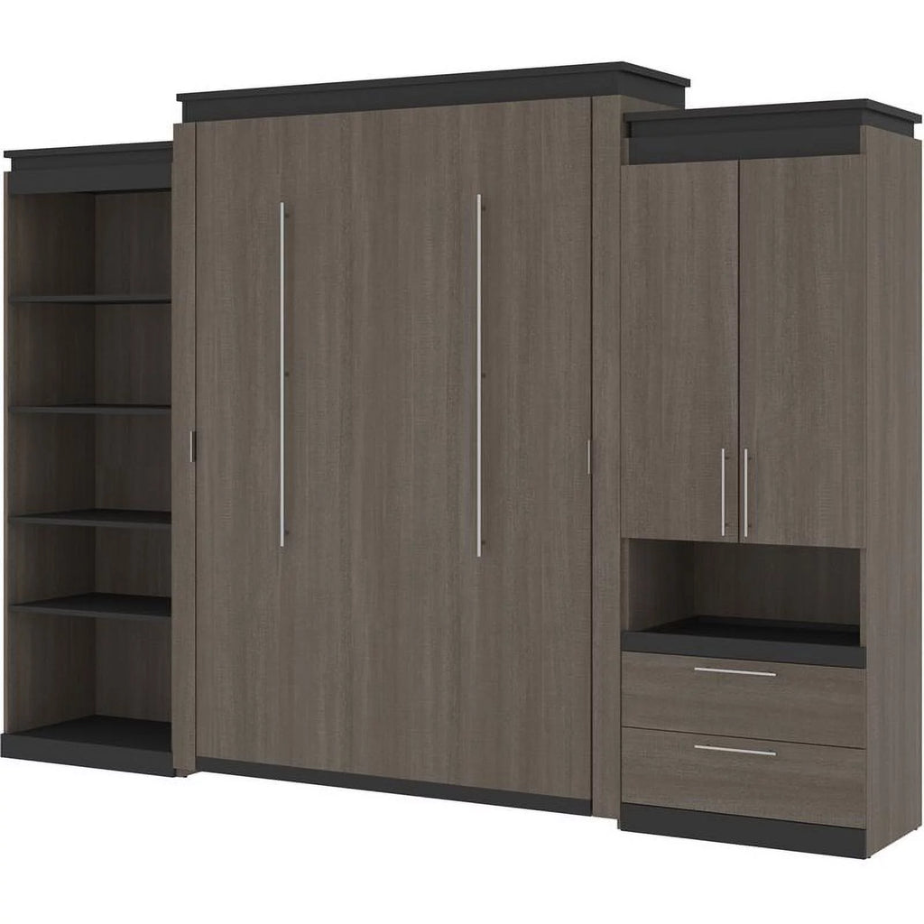 Atlin Designs 124" Queen Murphy Bed with Multifunctional Storage in Bark Gray