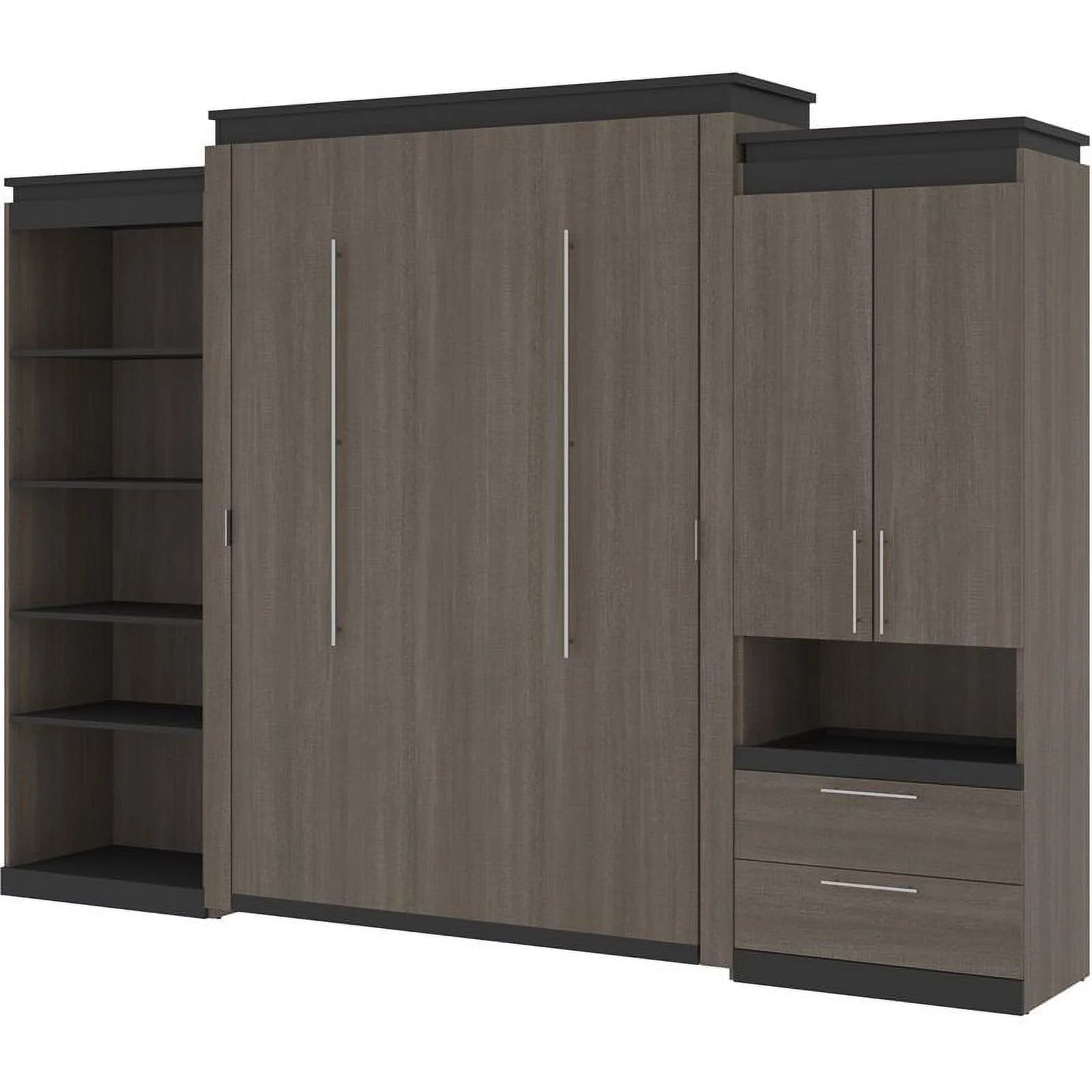 Atlin Designs 124" Queen Murphy Bed with Multifunctional Storage in Bark Gray
