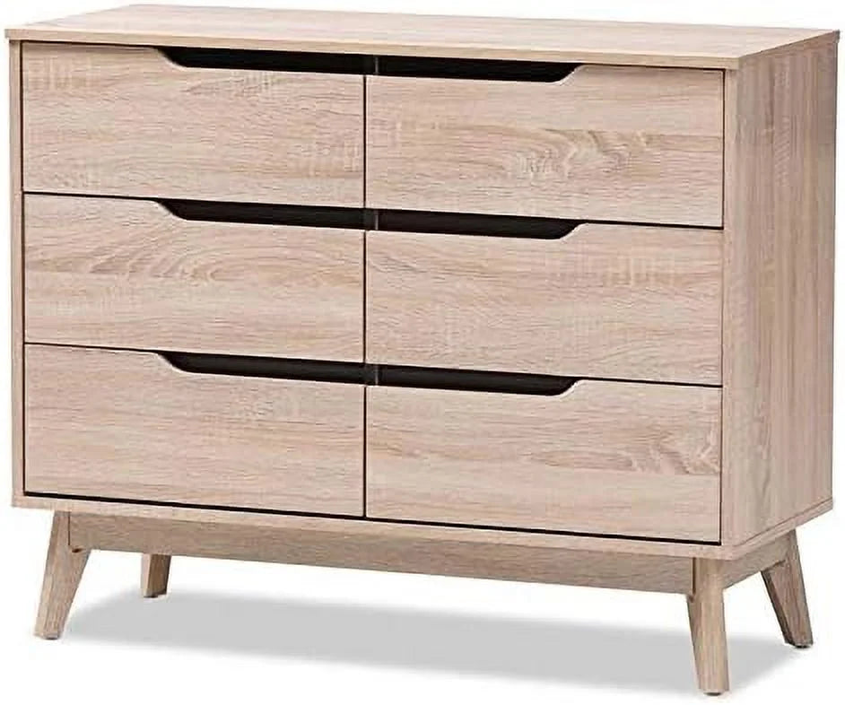 6 Drawer Wood Double Bedroom Dresser In Light Brown