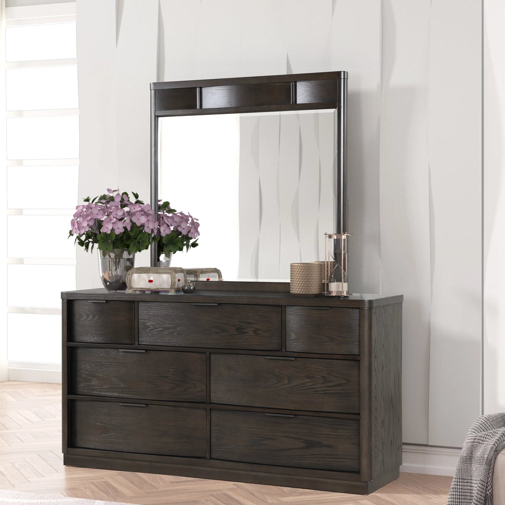 Belani Wood Panel Bed Set, King Bed, Dresser, Mirror, Nightstand, Chest, Espresso
