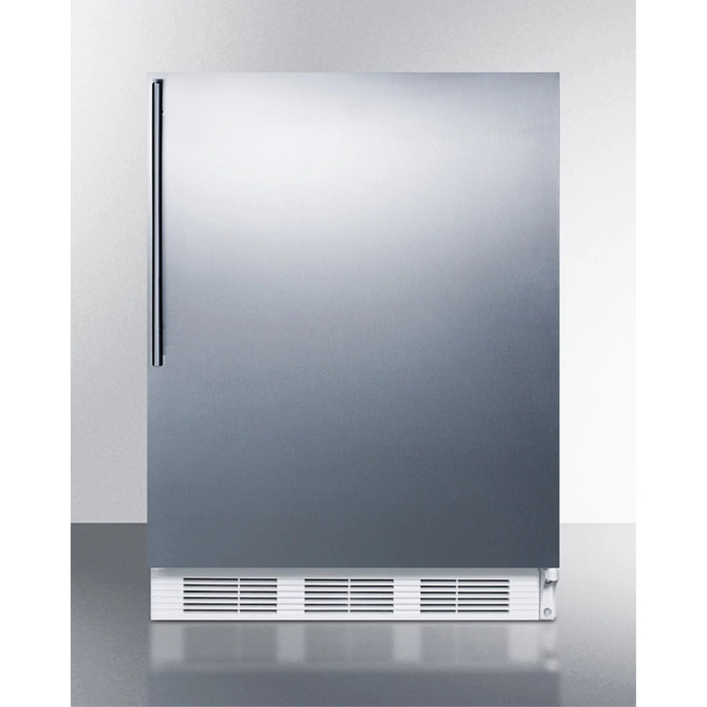 ADA compliant built-in undercounter refrigerator-freezer for residential use, cycle defrost w/deluxe interior, SS door, thin handle, and white cabinet