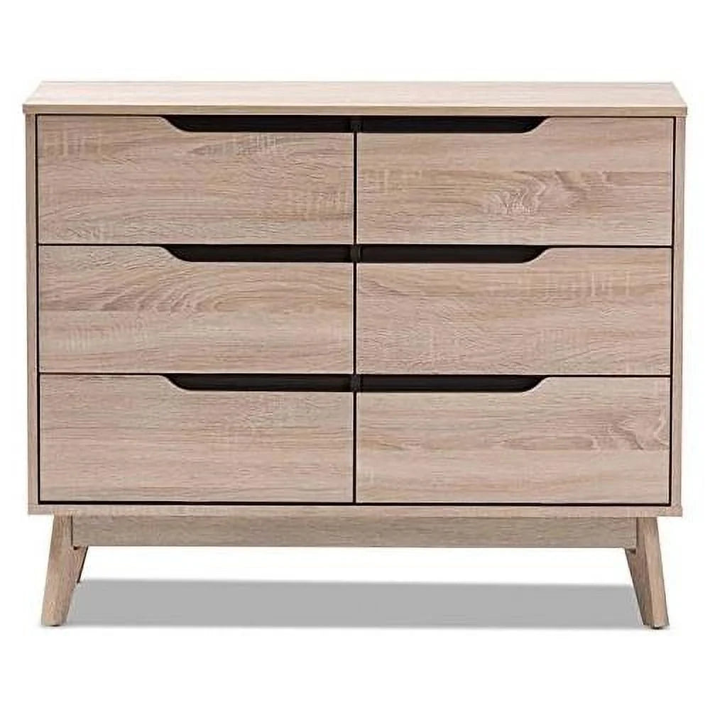 6 Drawer Wood Double Bedroom Dresser In Light Brown