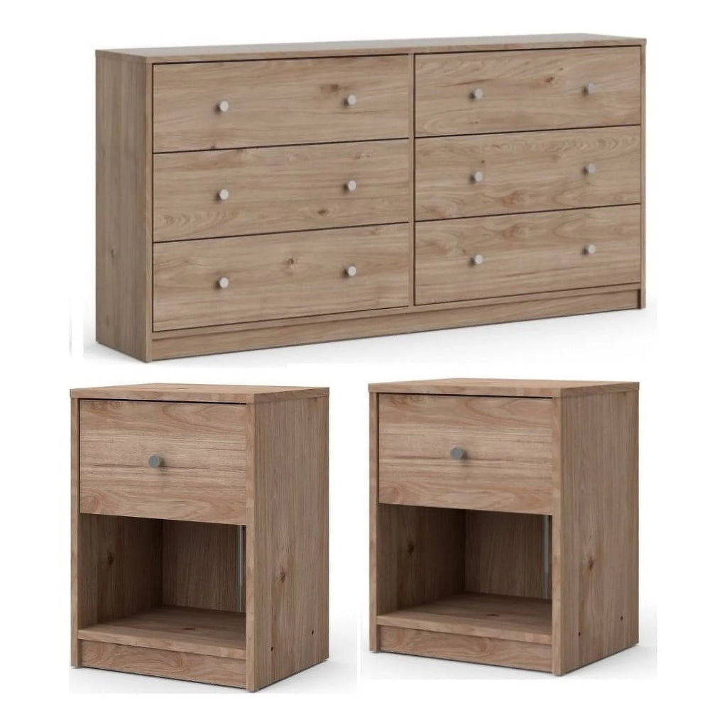 3 Piece Dresser and Nightstand Bedroom Set in Jackson Hickory