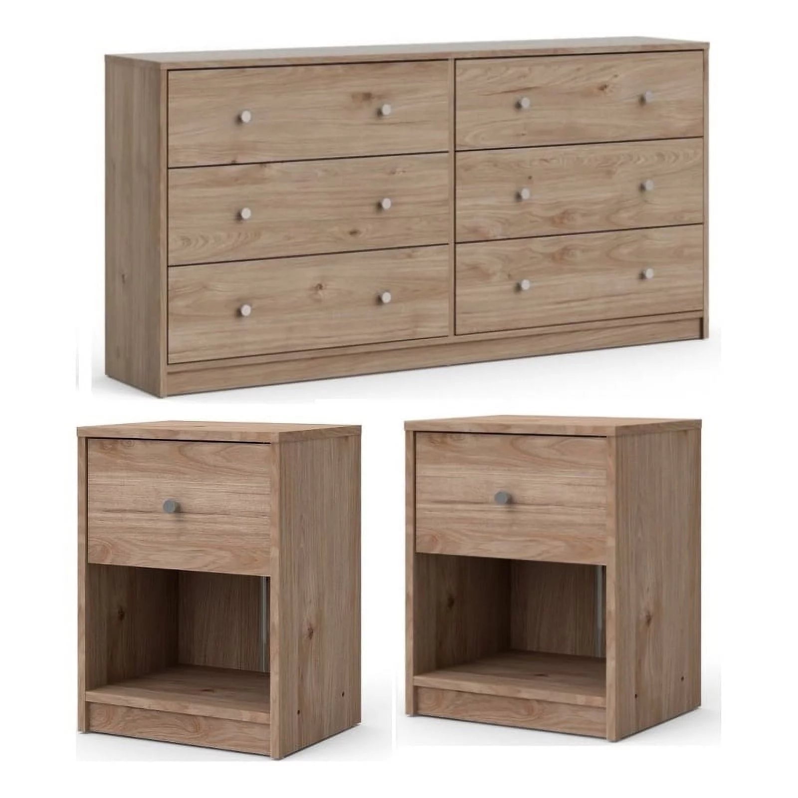 3 Piece Dresser and Nightstand Bedroom Set in Jackson Hickory