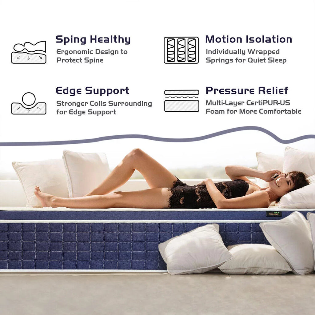 AICEHOME 14 inch Gel Memory Foam Hybrid Mattress Pocket Spring in a Box Medium Firm,King Mattress