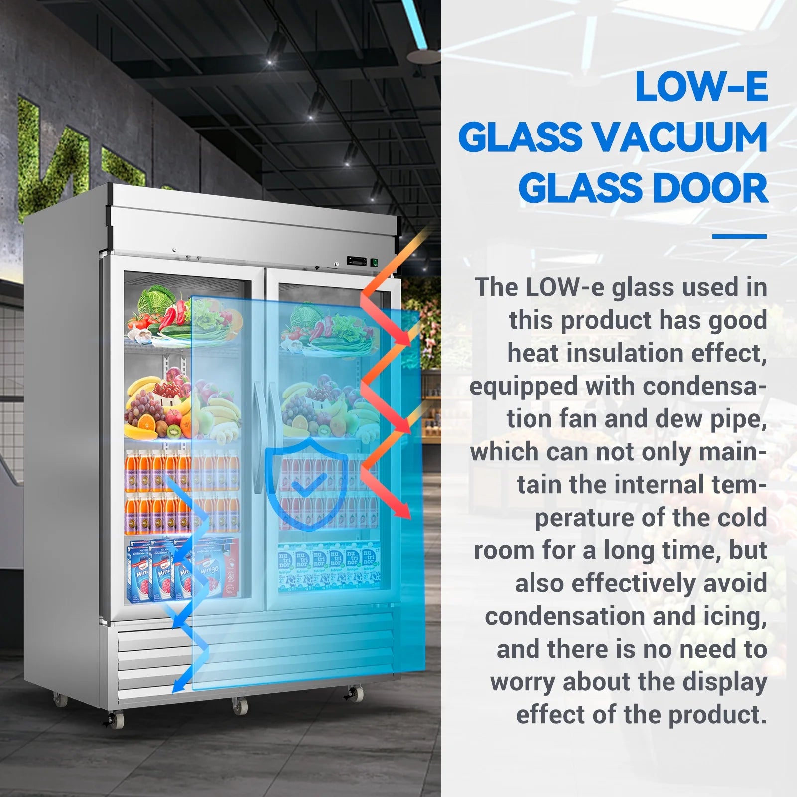 54"W 49 Cu.ft Commercial Refrigerator, NSF Stainless Steel Upright Reach-in, Solid Locked Door Dynamic Cooling with Lighting Temperature 33°F-41°F for Restaurant Bar Shop Residential