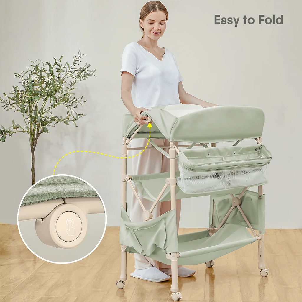 BabyBond Portable Baby Changing Table, Foldable Table Dresser Waterproof Diaper Height Adjustable Station for Infant and Newborn(Green)