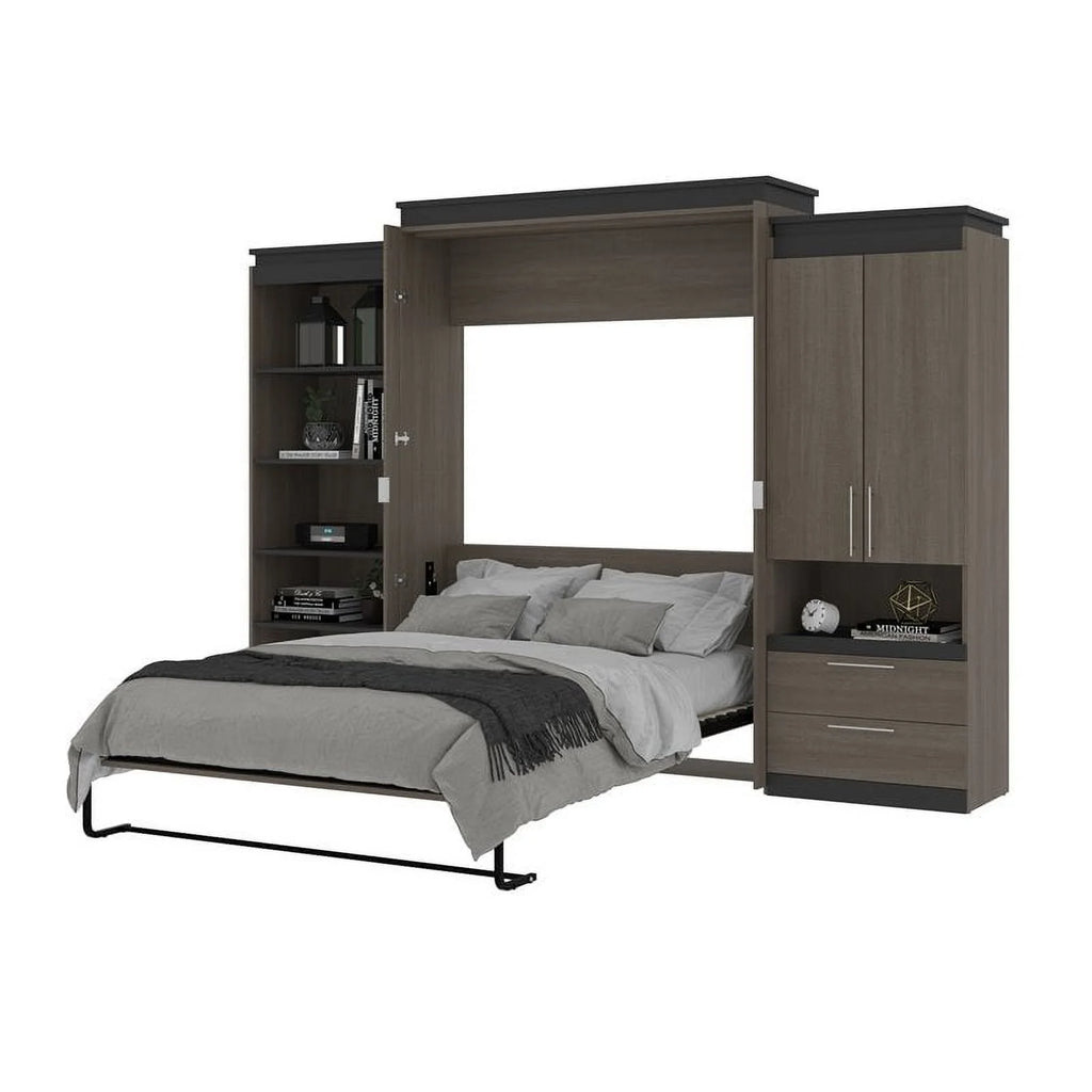 Atlin Designs 124" Queen Murphy Bed with Multifunctional Storage in Bark Gray