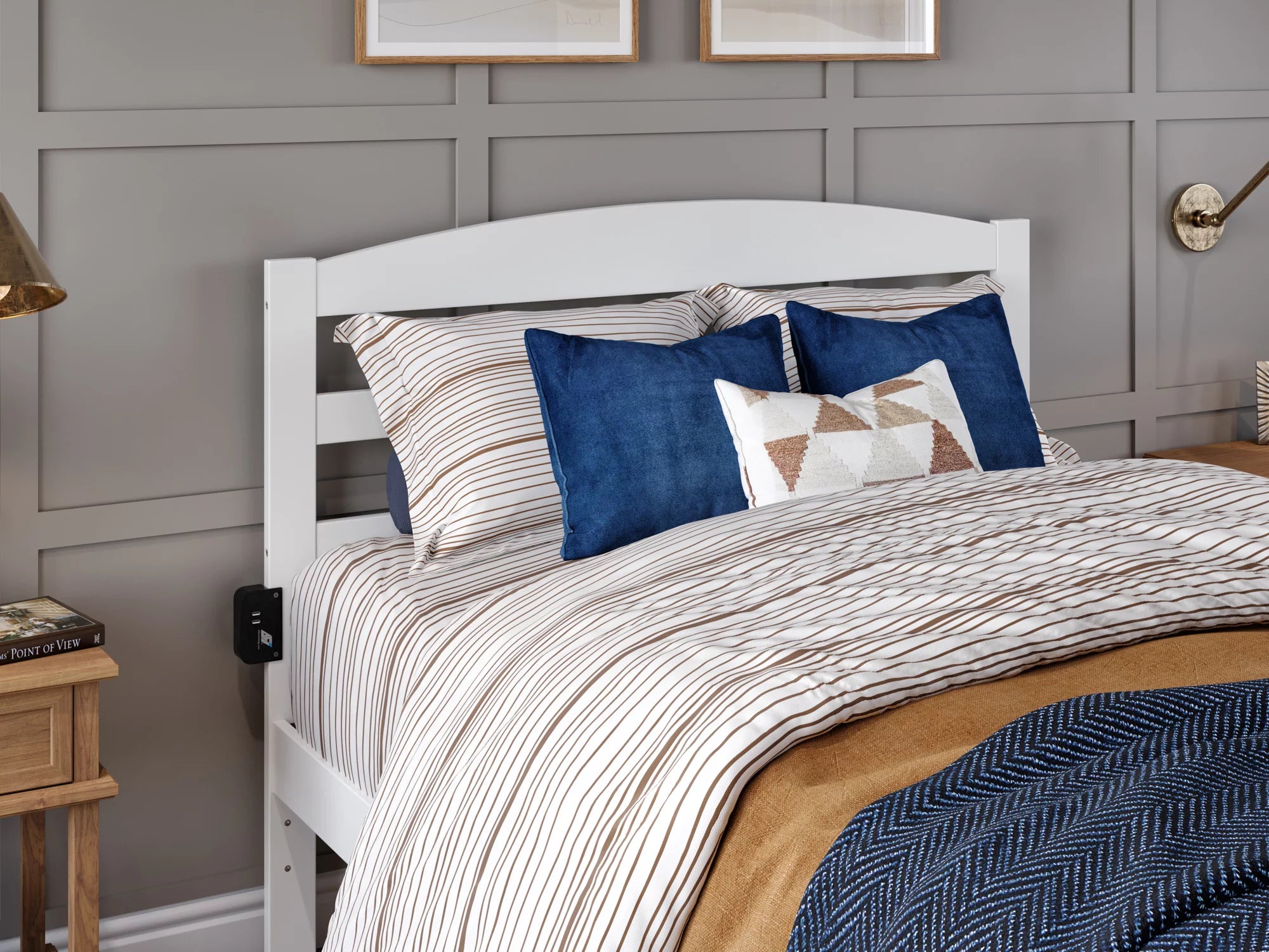 AFI Warren Queen Wood Platform Bed with Headboard Footboard & Twin XL Trundle, White