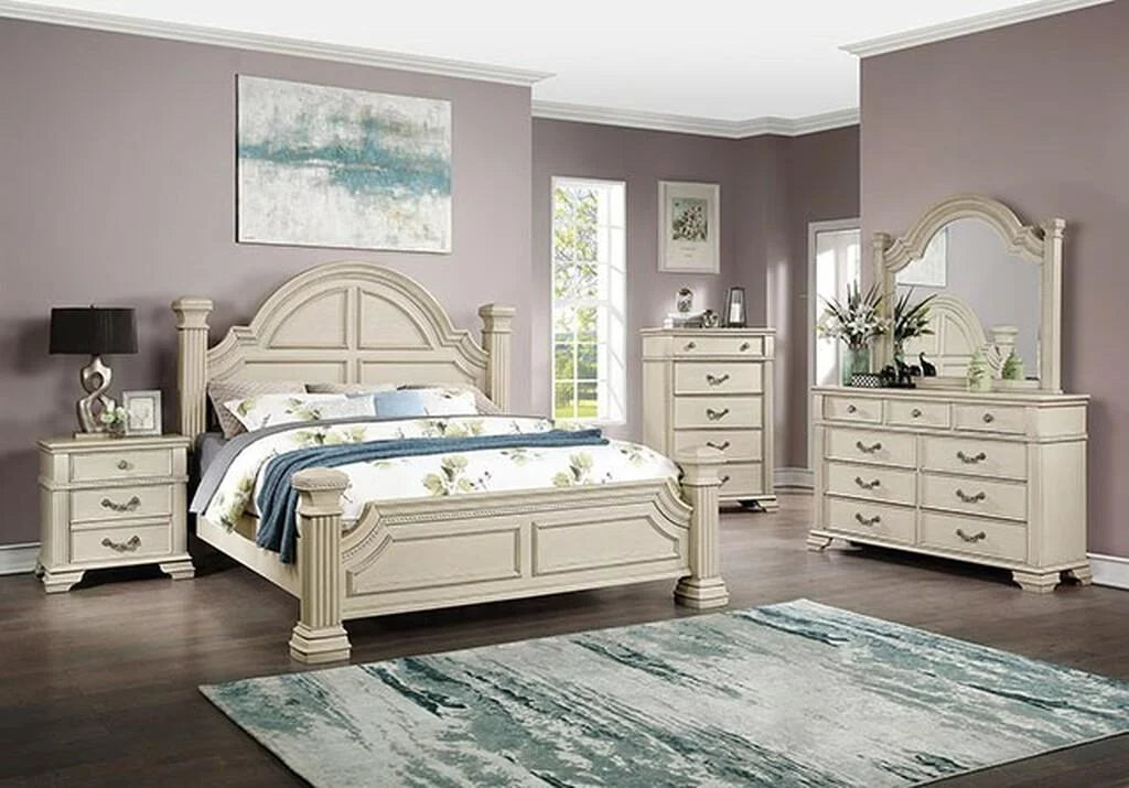 Antique White Solid Wood CAL Bedroom Set 5pcs FOA FOA7144WH Pamphilos